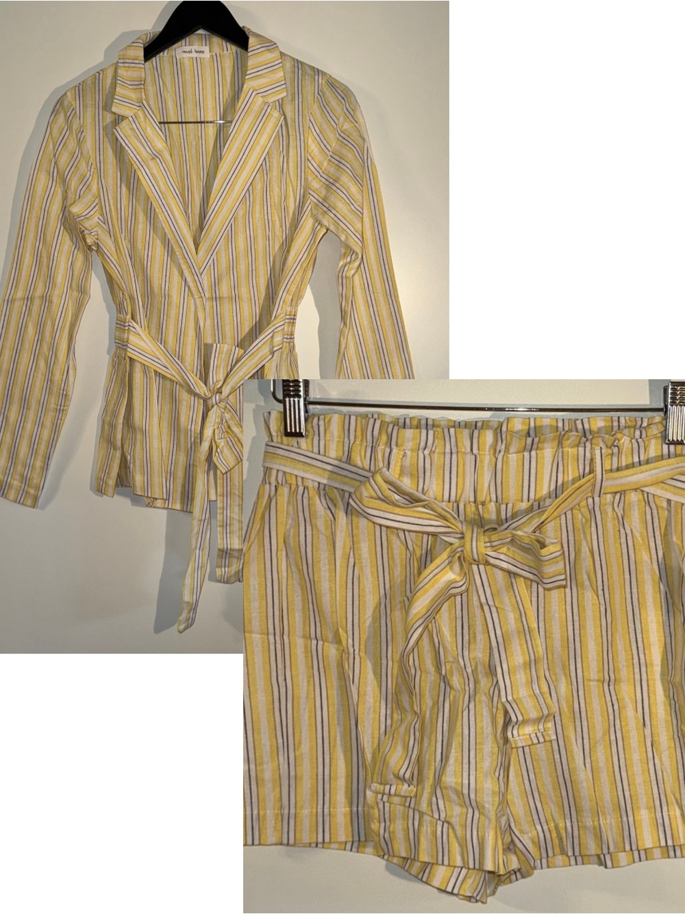 2 PIECE SET Yellow and White Striped Blazer and Shorts